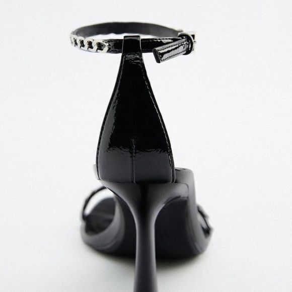 NEW ZARA CHAIN TRIM HEELED SANDALS SHOES THIN STRAP WOMENS SIZE 41 US 10 - Picture 5 of 6